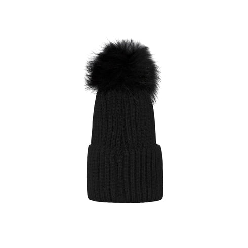 Berretto Donna Snow Flake, con pompon in pelliccia e lavorazione a coste